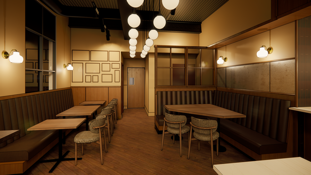 A rendering of banquette seating at Lady Funari.